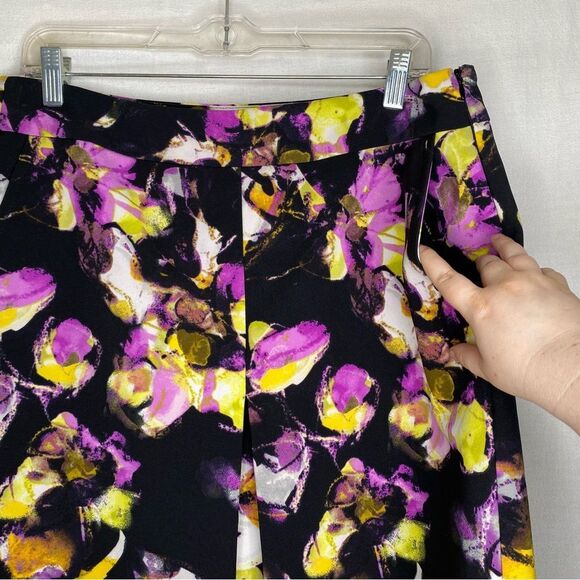 Liz Claiborne Black Floral Inverted Pleated Pockets Skirt 10 Tall Lined Side Zip - Picture 5 of 12